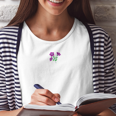 Violet Embroidered Floral Tshirt Wonderful World