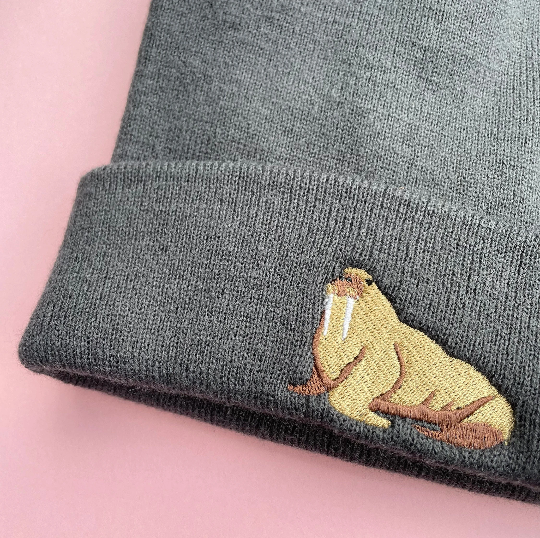 Walrus embroidered beanie hat