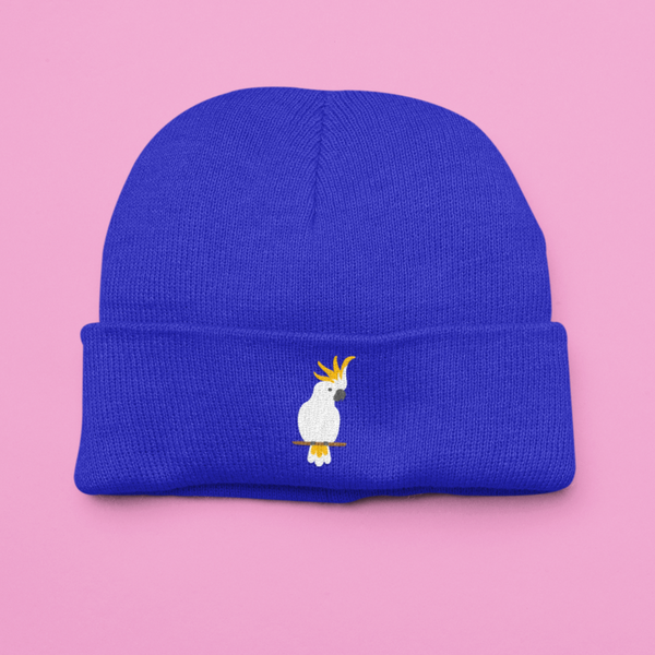 Yellow Creasted Cockatoo Embroidered Beanie Hat