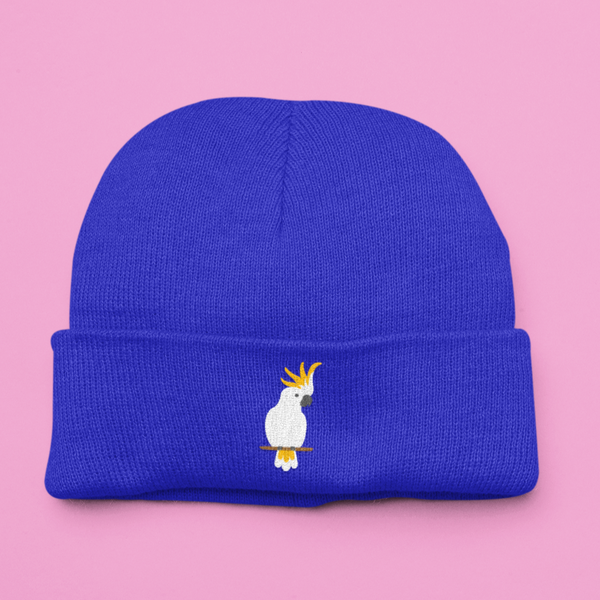 Yellow Creasted Cockatoo Embroidered Beanie Hat