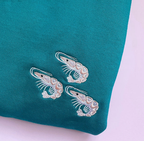 Prawn Embroidered, Prawn Jumper, Prawn Sweatshirt, British, Wonderful World