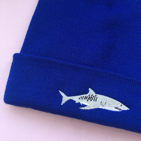 Embroidered Shark beanie hat embroidered by Wonderful World