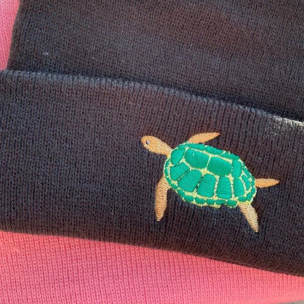 Turtle embroidered beanie hat
