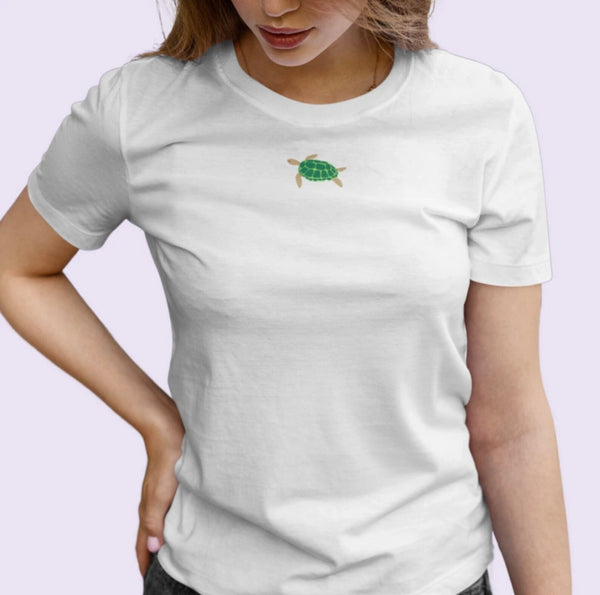 Sea Turtle Tshirt, Embroidered sea turtle t-shirt, Wonderful World
