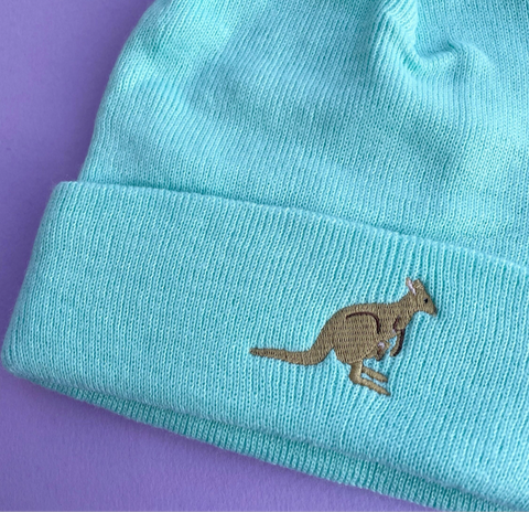 Kangaroo Embroidered Beanie Hat, Kangaroo Hat, Kangaroo Beanie