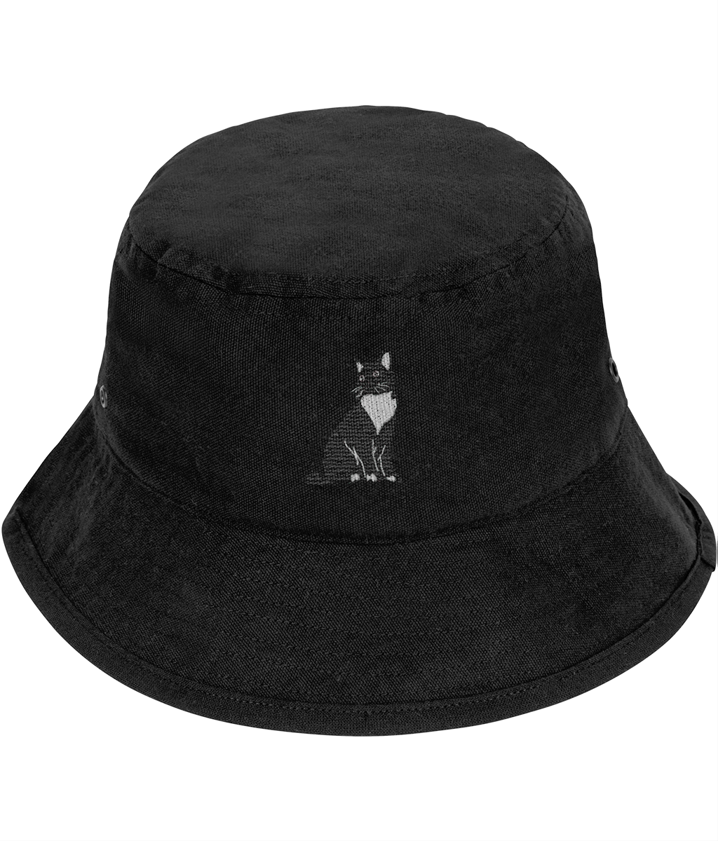 Tuxedo Cat Embroidered Bucket Hat