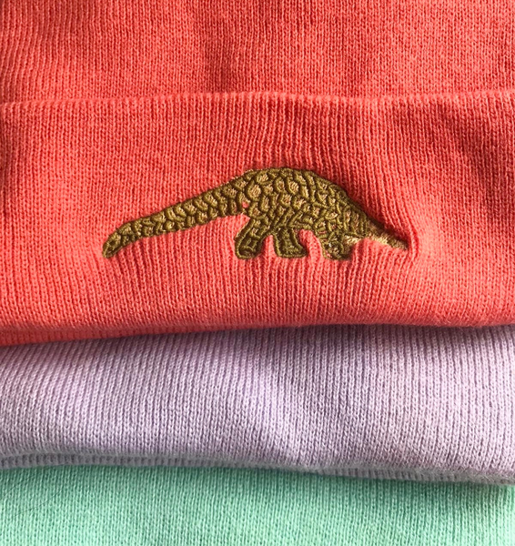 Pangolin embroidered beanie hat