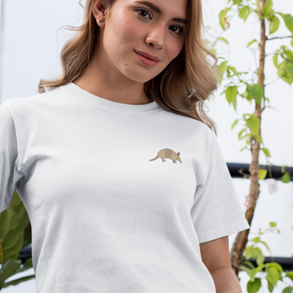 Armadillo Tshirt, Embroidered Armadillo Organic Cotton Tshirt, Embroidered Armadillo Tshirt
