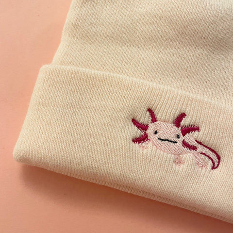 Axolotl Beanie Hat, Embroidered Axolotl embroidered Wonderful World