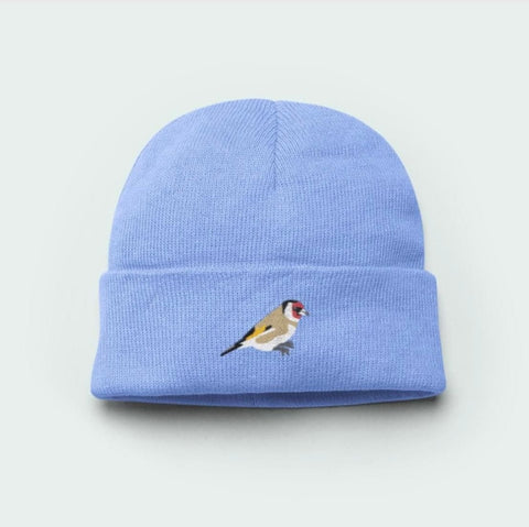 Goldfinch Beanie Hat, Embroidered Goldfinch Beanie, British Bird Goldfinch Beanie