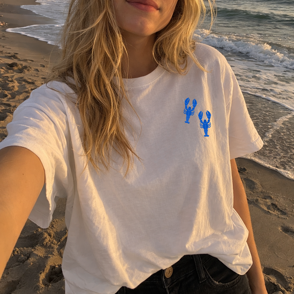Blue Lobster Tshirt, Embroidered Blue Lobster Tshirt Embroidered by Wonderful World