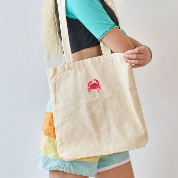 Crab Tote Bag, Embroidered Crab Tote Bag