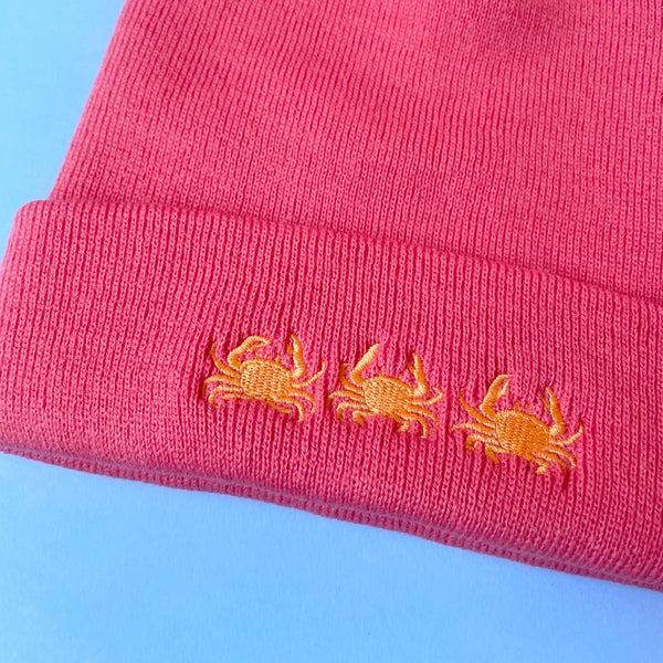 Crab beanie hat, Embroidered Crab Hat