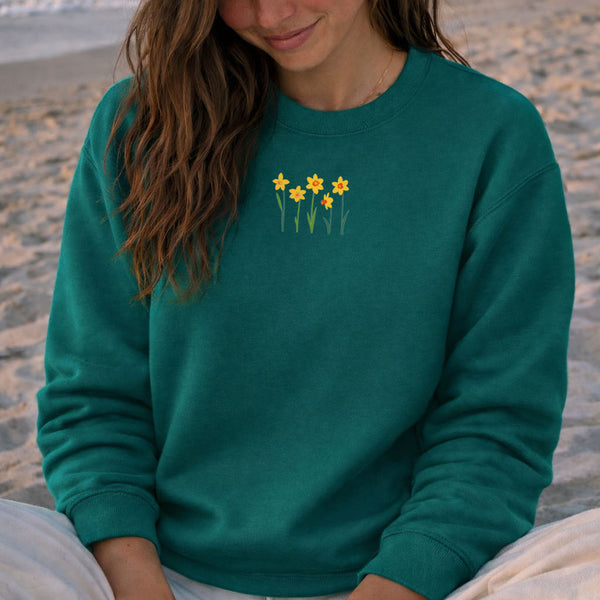 Daffodil Jumper, Embroidered Daffodils Sweatshirt