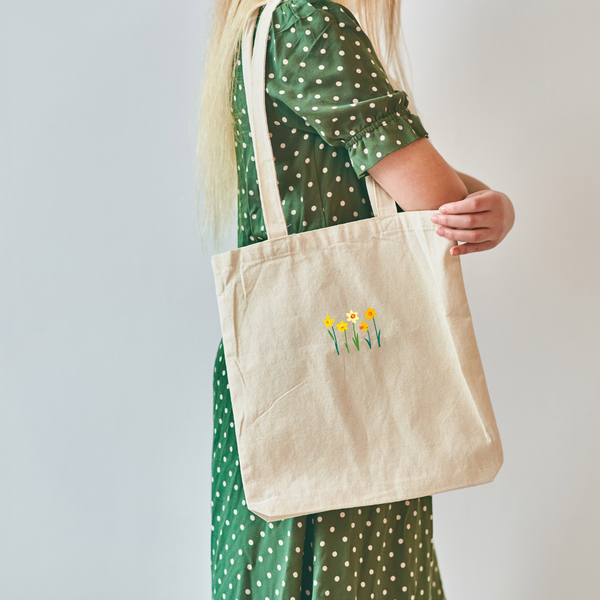Daffodil Tote Bag, Embroidered Daffodil Tote Bags