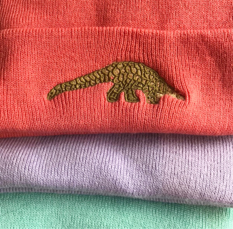 Pangolin embroidered beanie hat