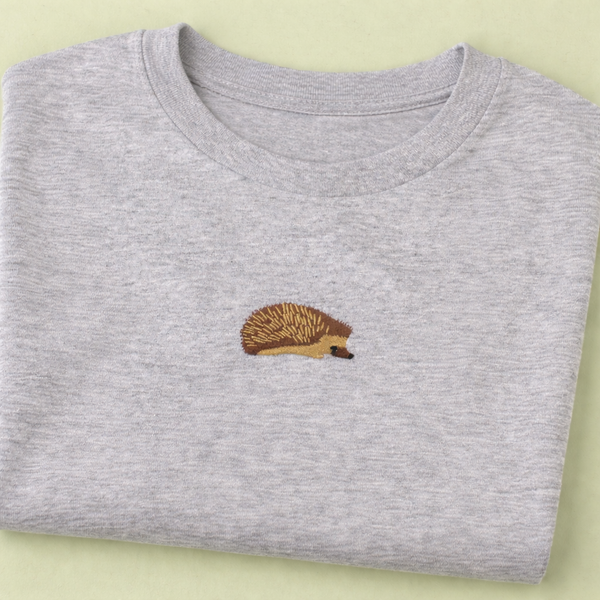 Hedgehog Tshirt, Embroidered Hedgehog Organic Cotton