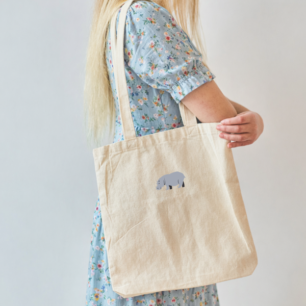Hippopotamus Tote Bags, Embroidered Hippo Bag