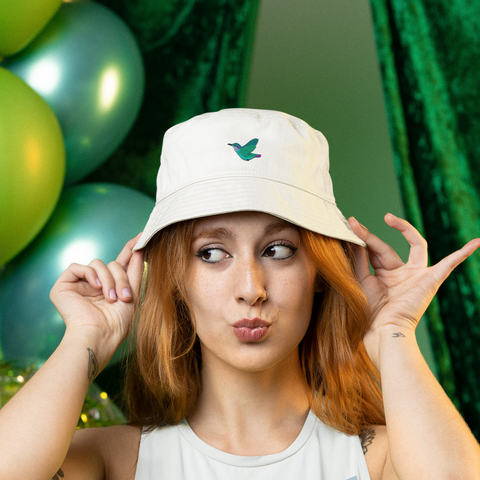 Hummingbird Bucket Hat, Embroidered Hummingbirds