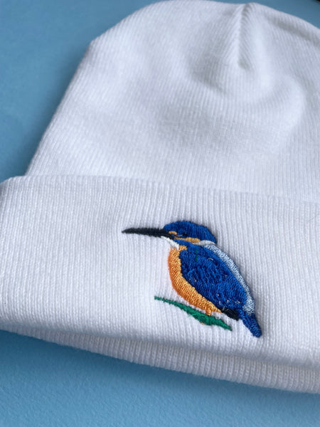 Kingfisher Beanie Hats, Kingfisher Hat, Embroidered Kingfisher Hat