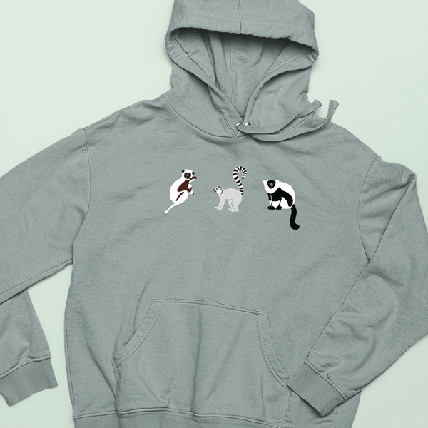 Lemur Hoodie, Lemurs Hoodies, Lemurs Embroidered Hoodie