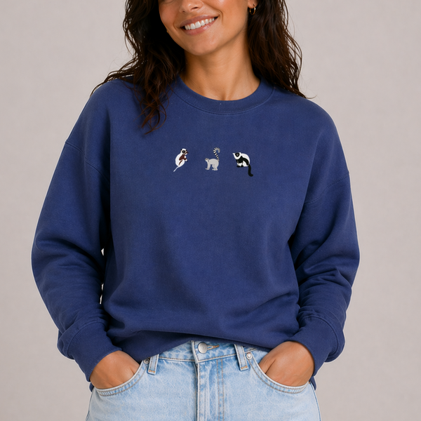 Lemur Sweatshirt Embroidered, Lemur Jumper, Embroidered Lemurs