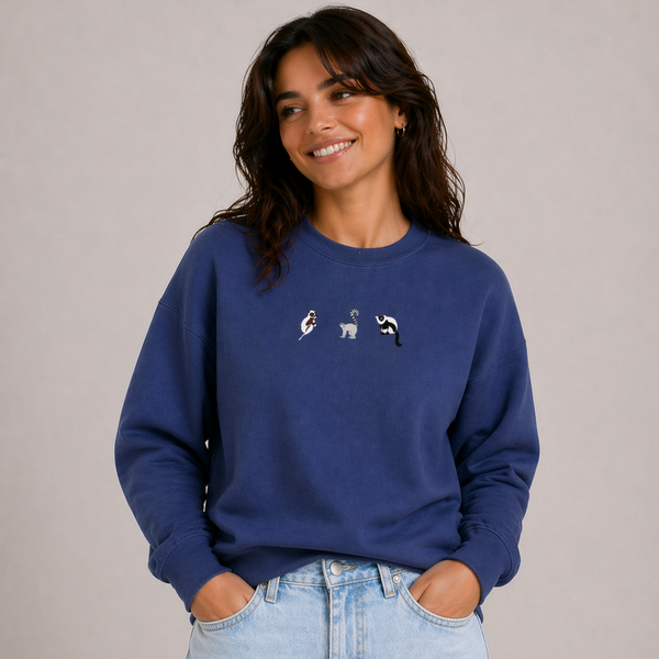 Lemur Embroidered Sweatshirt, Lemur Embroidery