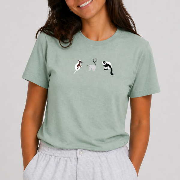 Lemur Embroidered Tshirt, Lemurs T-Shirt, Wonderful World Embroidery