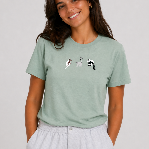 Lemur Embroidered Tshirt, Lemur Tshirts, Embroidery Wonderful World
