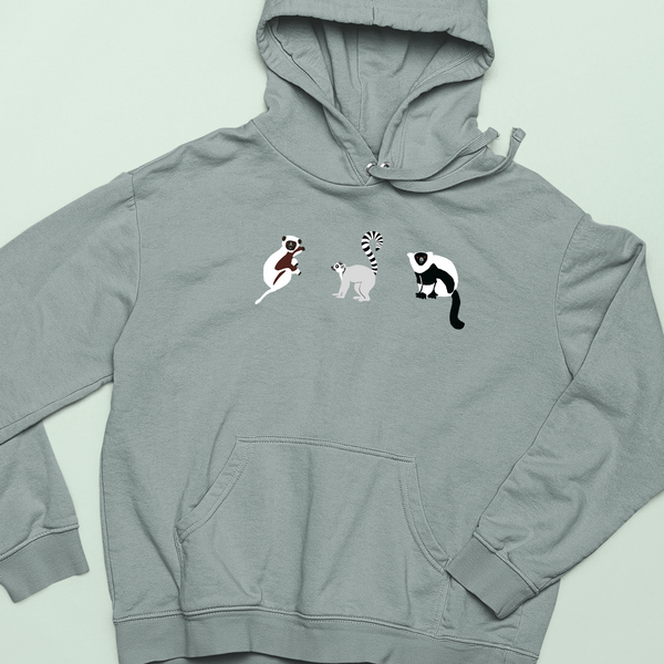 Lemur Hoodie, Lemur Hoodies, Embroidered Lemur Hoodie