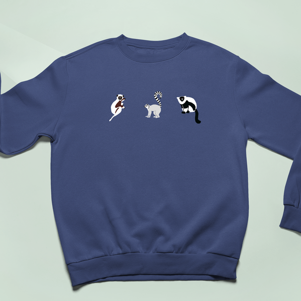 Lemur Sweatshirt, Embroidered Lemur Jumper with 3 lemurs