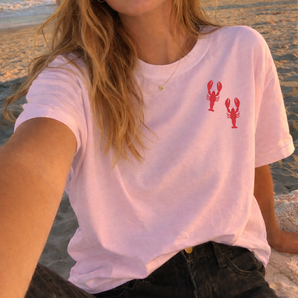 Lobster Pink Tshirt, Embroidered Lobsters Tshirts