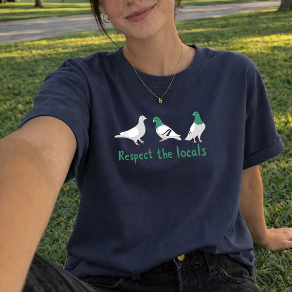 Pigeon Tshirt, Embroidered Pigeon Tshirt, Respect the locals 