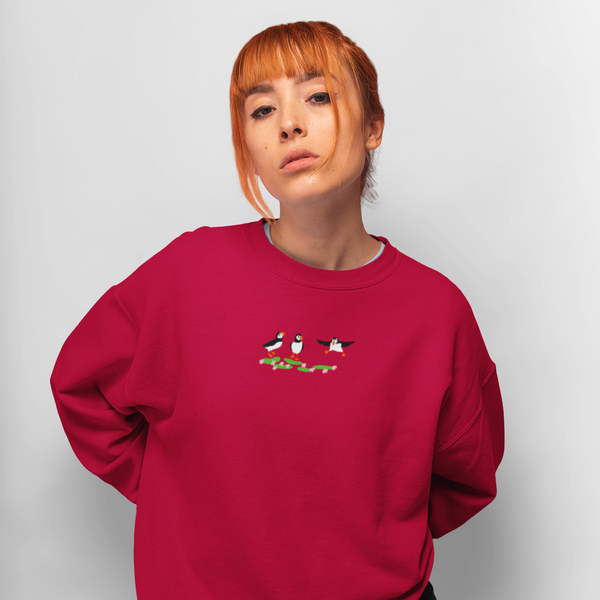Puffin Flying Sweatshirt, Embroidered Puffin Flying Jumper, Wonderful World