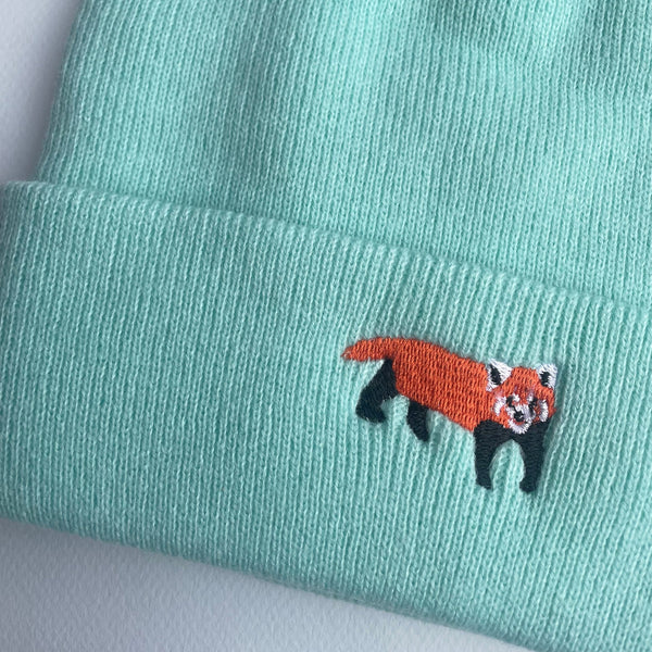 Red Panda Embroidered Beanie Hat, Red Panda Beanie