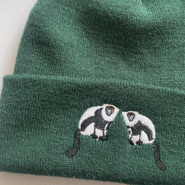 Ruffed Tail Lemur Beanie, Black and White Lemur Beanie hat