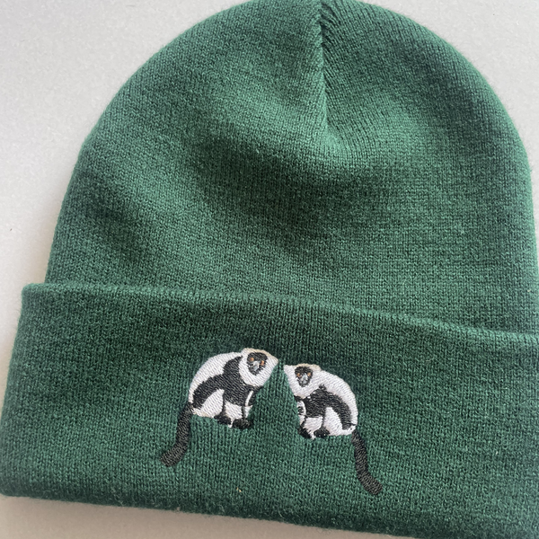 Ruffed Lemur Hat, Black White Ringtailed Lemurs Beanie