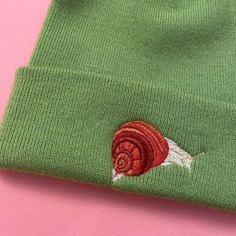 Snail Embroidered Beanie Hat, Wonderful World Snail Hat