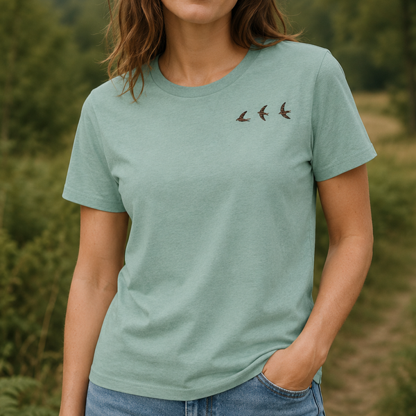 Swallow Bird Tshirt, Embroidered Swallow Birds