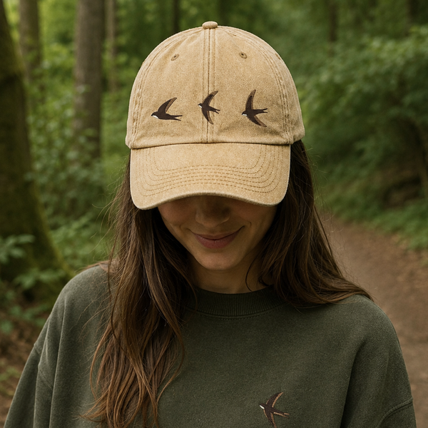 Close-up of the swift bird embroidery and stitching