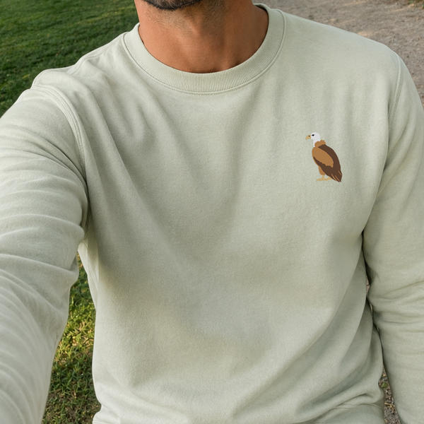 Vulture Jumper, Bird of Prey Sweatshirt, Green top with embroidered Vulture.