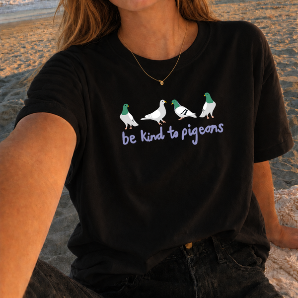 Pigeon T-Shirt, Be Kind to Pigeon T-shirt, Embroidered Pigeons