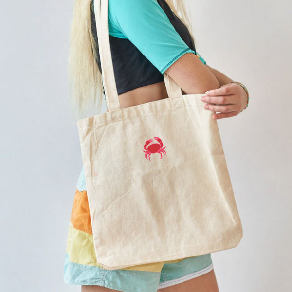 Crab Tote Bag, Embroidered Crab Tote bags