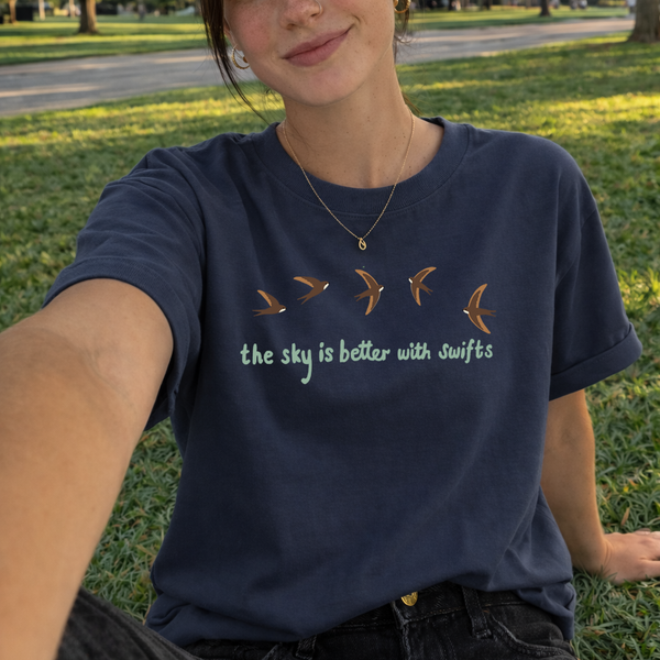 The Sky Is Better with Swifts organic cotton embroidered T-shirt