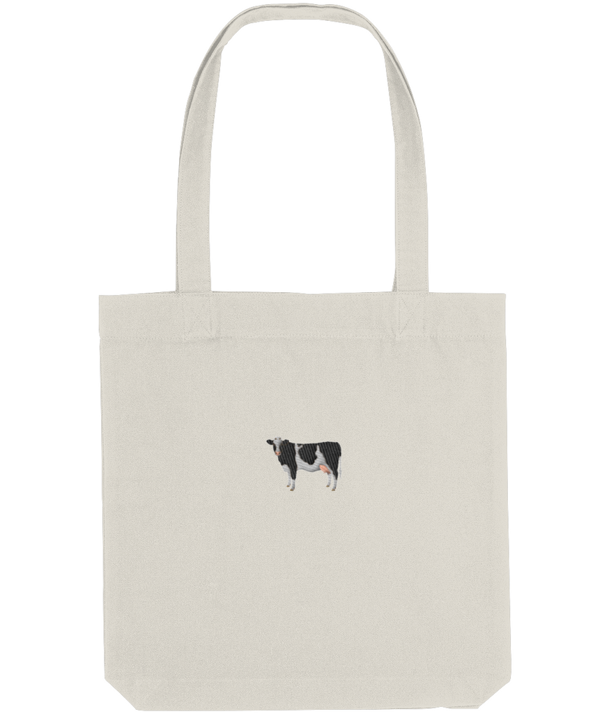Small Canvas Tote Bag with Cow & Anti Patriarchy Embroidery