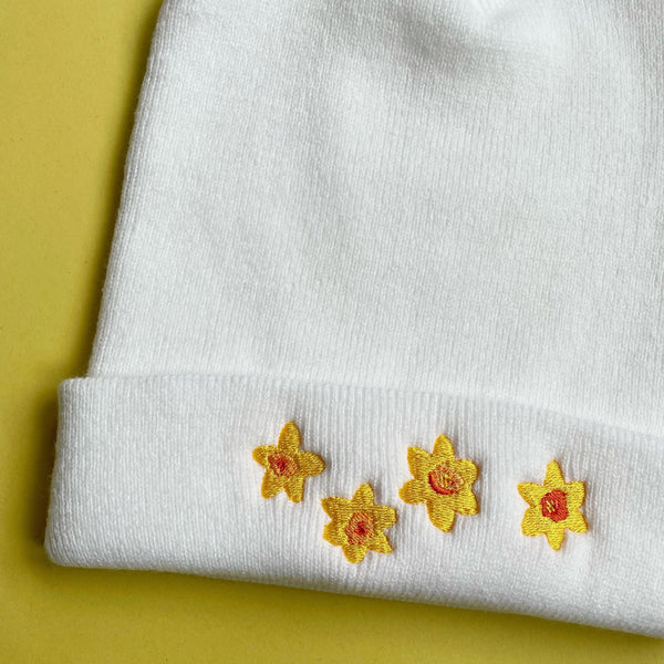 Daffodil embroidered beanie hat, Flower embroidery hat Wonderful World