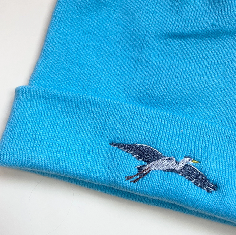 Heron Beanie Hat, Heron Embroidered Beanie, British Birds