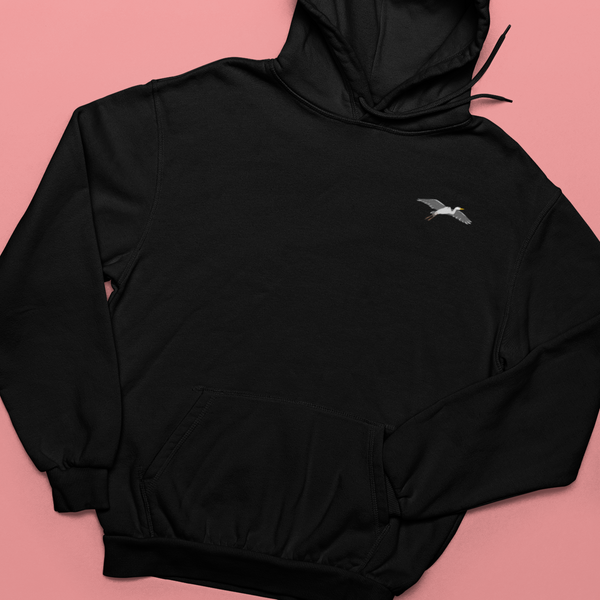 Heron Embroidered Hoodie Black, British Birds