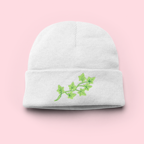 Ivy plant embroidered beanie hat