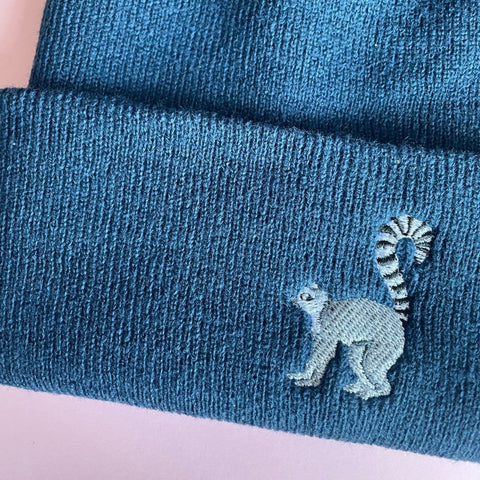 Lemur Embroidered Beanie Hat